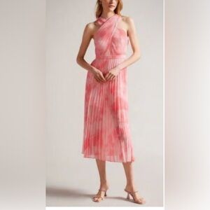 Ted Baker 'Mirelia' Cross Front Pleated Midi Dress - Coral NWT